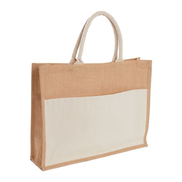 Jute Shopper Tote w/ Recycled Cotton Pocket