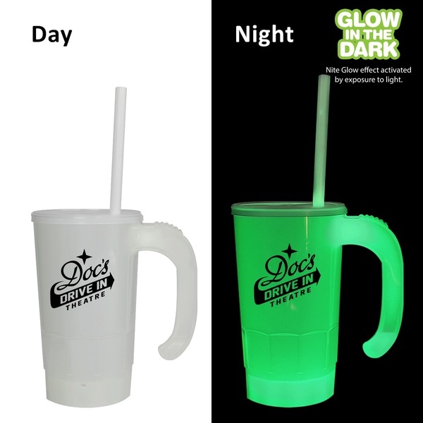 Nite Glow Stackable Beer Stein w/ Straw & Lid, 20oz.