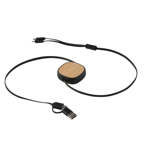 Dual Input 3-in-1 Bamboo Retractable Cable
