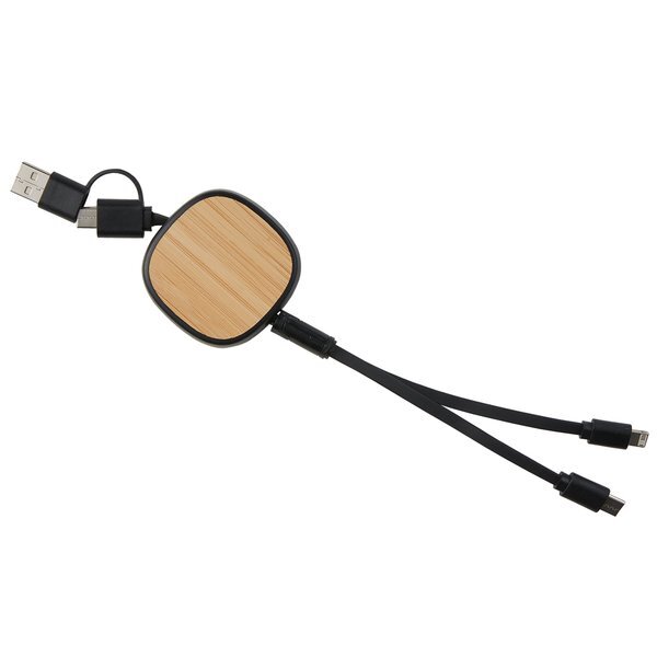 Dual Input 3-in-1 Bamboo Retractable Cable
