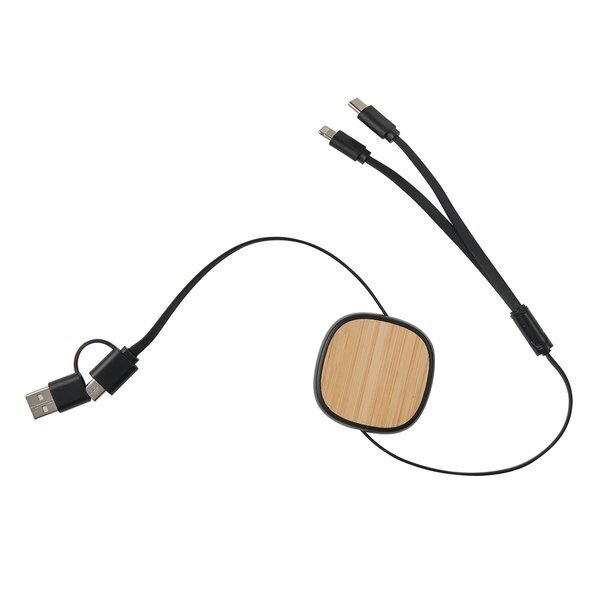 Dual Input 3-in-1 Bamboo Retractable Cable