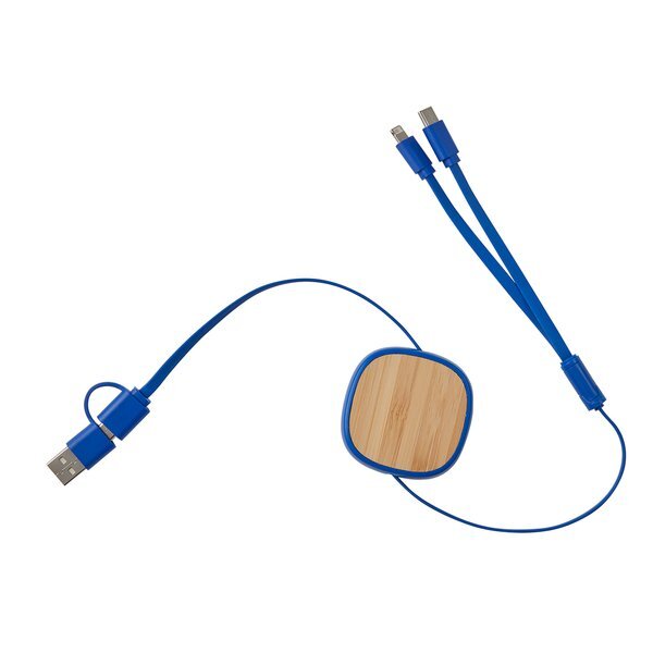 Dual Input 3-in-1 Bamboo Retractable Cable