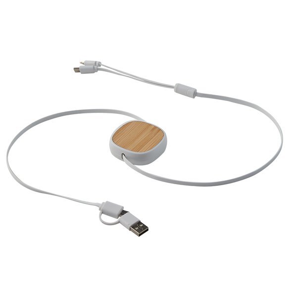 Dual Input 3-in-1 Bamboo Retractable Cable