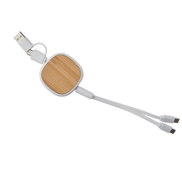 Dual Input 3-in-1 Bamboo Retractable Cable