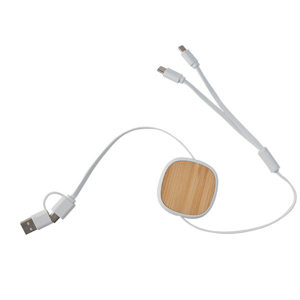 Dual Input 3-in-1 Bamboo Retractable Cable