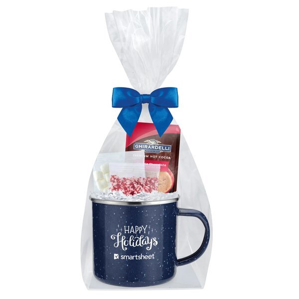 Ghirardelli® Hot Chocolate, Crushed Peppermint, Marshmallows & Speckled Camping Mug Gift Set