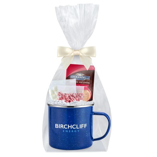 Ghirardelli® Hot Chocolate, Crushed Peppermint, Marshmallows & Speckled Camping Mug Gift Set