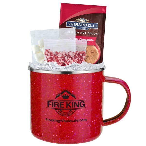 Ghirardelli® Hot Chocolate, Crushed Peppermint, Marshmallows & Speckled Camping Mug Gift Set