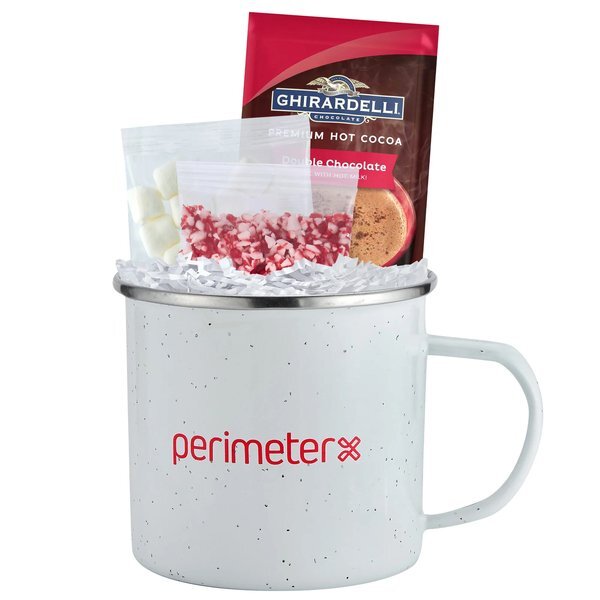 Ghirardelli® Hot Chocolate, Crushed Peppermint, Marshmallows & Speckled Camping Mug Gift Set