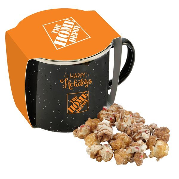 Hot Chocolate Peppermint Popcorn & Speckled Camping Mug Gift Set