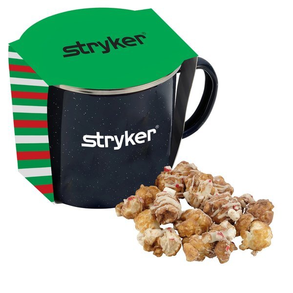 Hot Chocolate Peppermint Popcorn & Speckled Camping Mug Gift Set