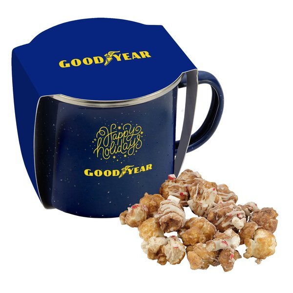 Hot Chocolate Peppermint Popcorn & Speckled Camping Mug Gift Set