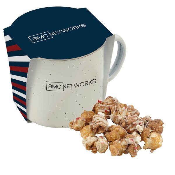 Hot Chocolate Peppermint Popcorn & Speckled Camping Mug Gift Set
