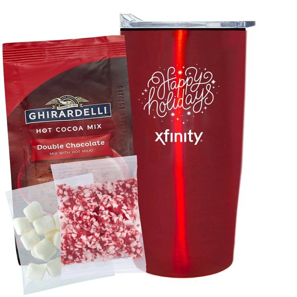 Ghirardelli® Hot Chocolate, Crushed Peppermint, Marshmallows & Straight Tumbler w/ Plastic Liner Gift Set