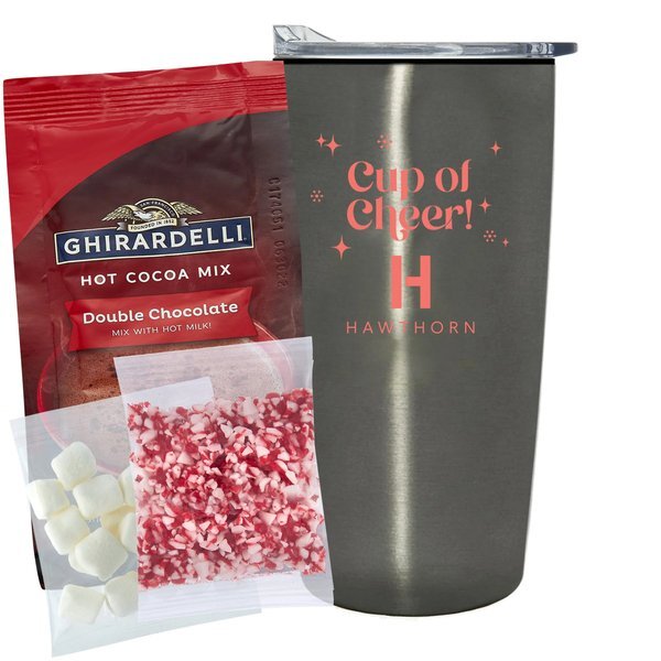 Ghirardelli® Hot Chocolate, Crushed Peppermint, Marshmallows & Straight Tumbler w/ Plastic Liner Gift Set
