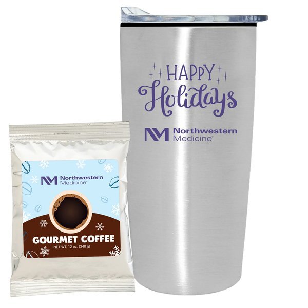 Holiday Gourmet Coffee Packet & Straight Tumbler w/ Plastic Liner Gift Set