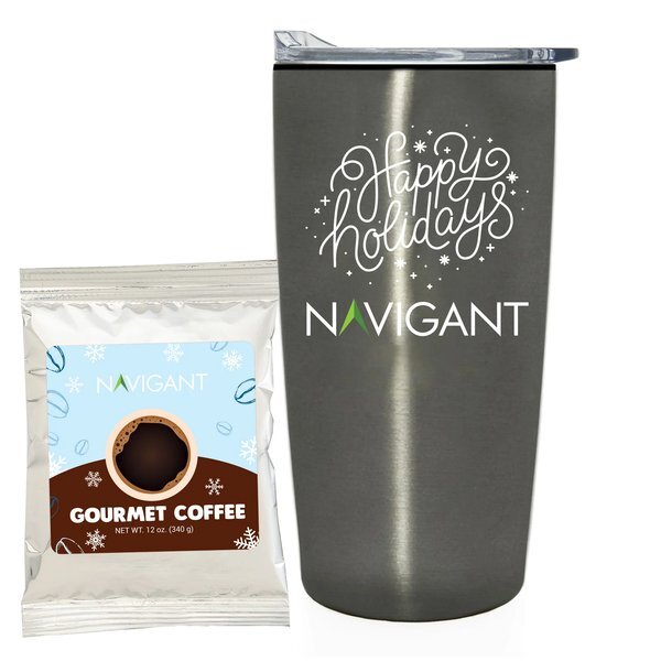 Holiday Gourmet Coffee Packet & Straight Tumbler w/ Plastic Liner Gift Set