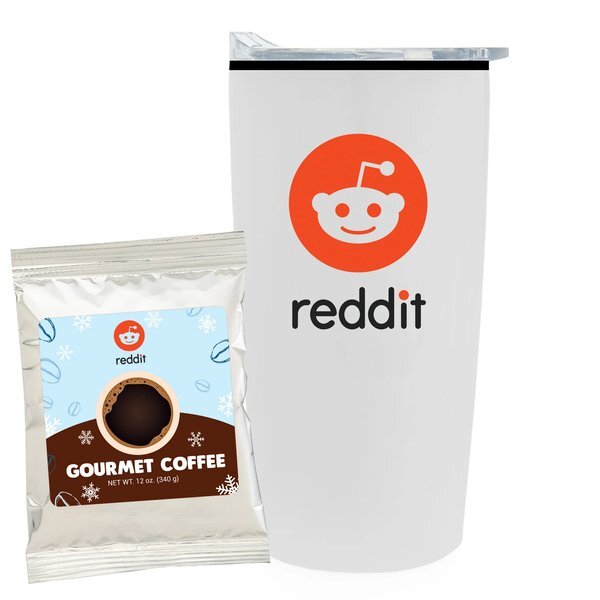 Holiday Gourmet Coffee Packet & Straight Tumbler w/ Plastic Liner Gift Set