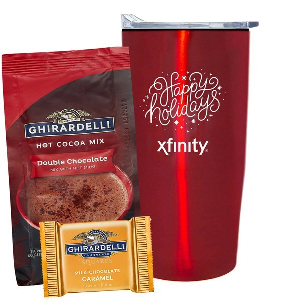 Ghirardelli® Chocolate Square, Hot Chocolate & Straight Tumbler w/ Plastic Liner Gift Set