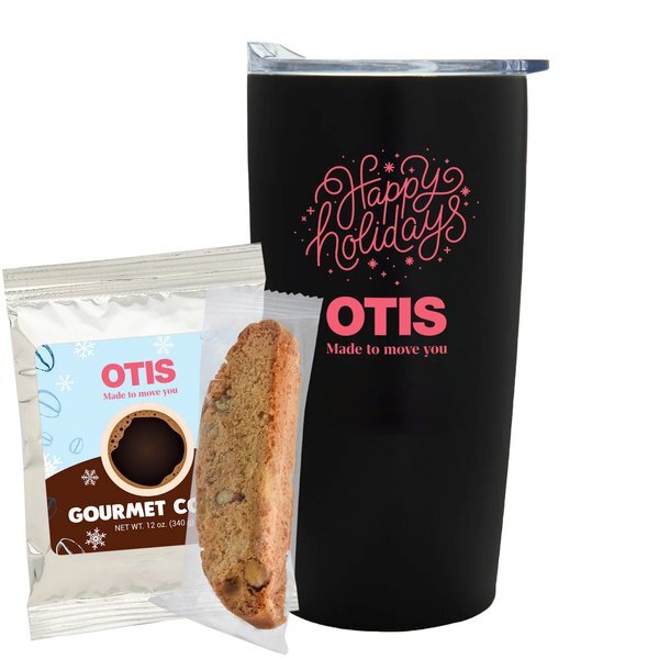 Holiday Gourmet Coffee Packet, Biscotti & Straight Tumbler w/ Plastic Liner Gift Set