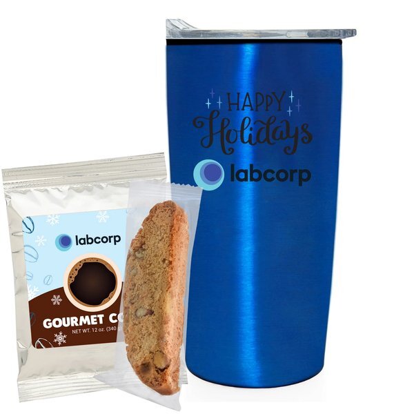 Holiday Gourmet Coffee Packet, Biscotti & Straight Tumbler w/ Plastic Liner Gift Set