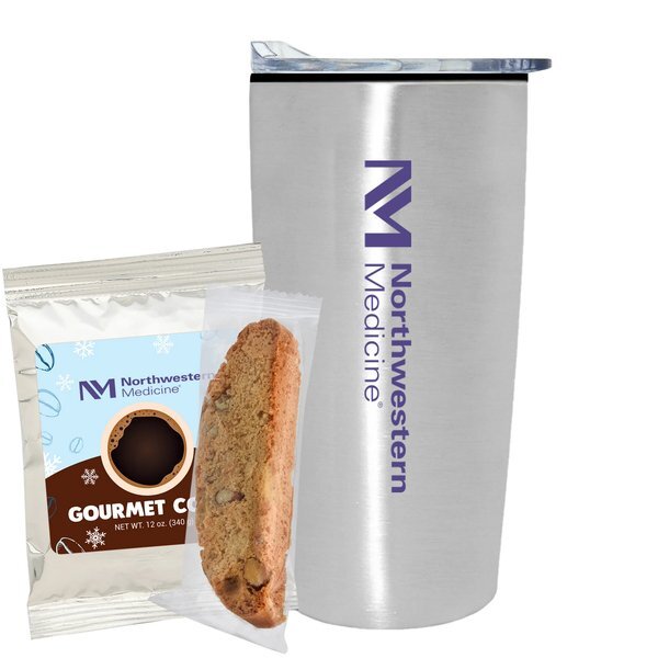 Holiday Gourmet Coffee Packet, Biscotti & Straight Tumbler w/ Plastic Liner Gift Set