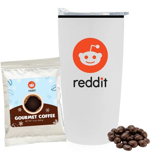 Holiday Gourmet Coffee Packet, Dark Chocolate Espresso Beans & Straight Tumbler w/ Plastic Liner Gift Set
