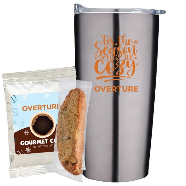 Holiday Gourmet Coffee Packet, Biscotti & Straight Tumbler Gift Set