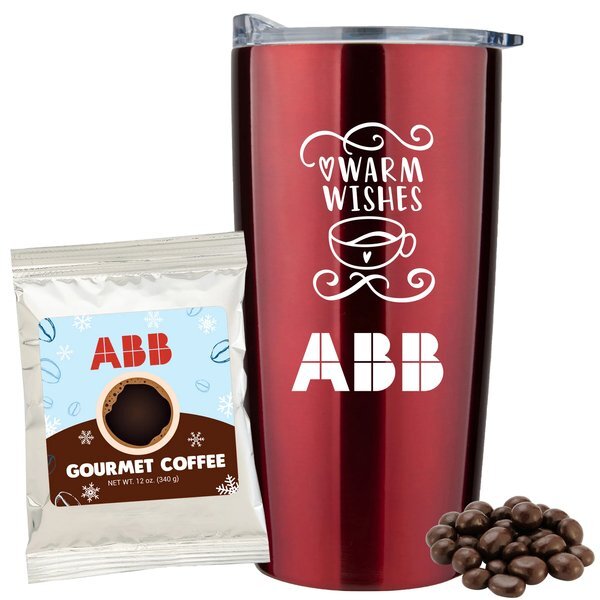 Holiday Gourmet Coffee Packet, Dark Chocolate Espresso Beans & Straight Tumbler Gift Set