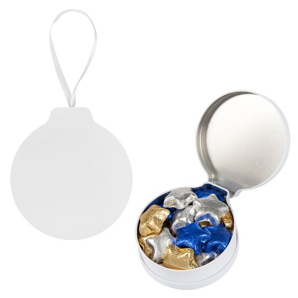 Full Color Ornament Tin w/ Chocolate Stars