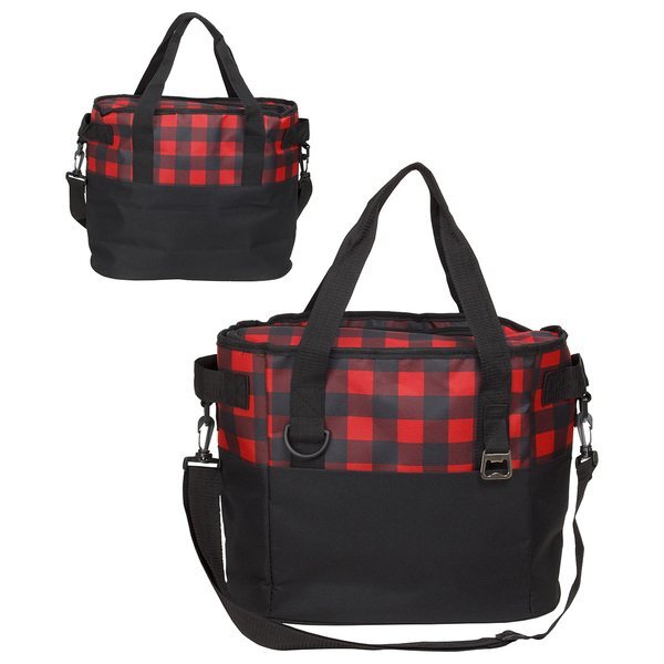 Plaid Insulated Polyester 20 Can Cooler Bag