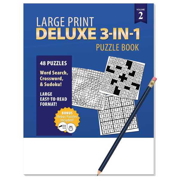LARGE PRINT Deluxe 3-in-1 Puzzle Book Pack. Volume 2