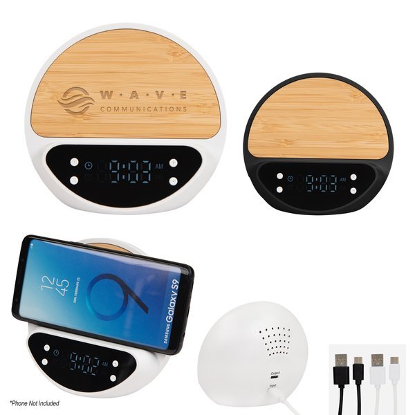 Bamboo 10W Wireless Charger w/ Digital Clock