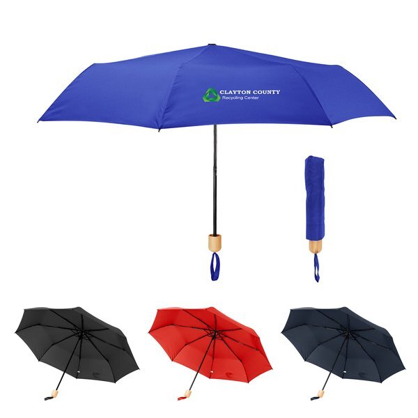 rPET Canopy Umbrella w/ Bamboo Handle, 41" Arc