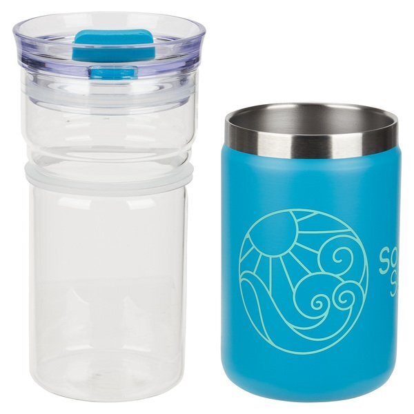 Tamari Glass Tumbler & Vacuum Insulated Can Cooler, 12oz.