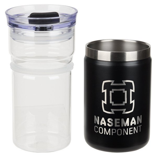 Tamari Glass Tumbler & Vacuum Insulated Can Cooler, 12oz.