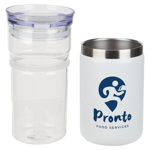 Tamari Glass Tumbler & Vacuum Insulated Can Cooler, 12oz.