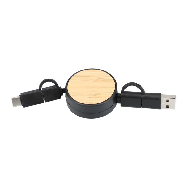 FSC® 100% Bamboo Retractable 5-in-1 Charging Cable