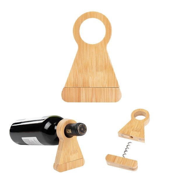 Bamboo Wine Bottle Stand w/ Corkscrew