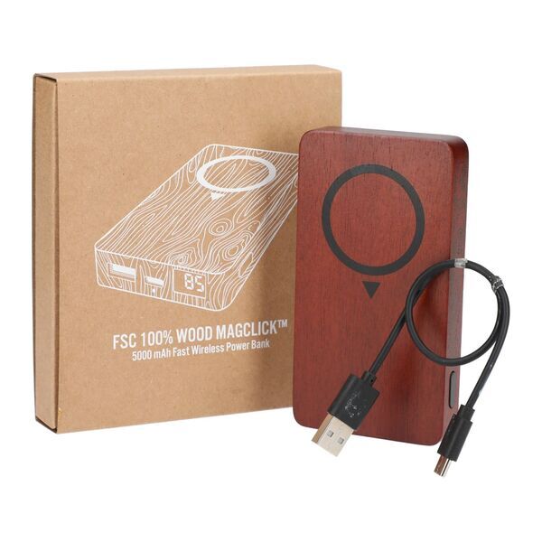FSC® 100% Wood MagClick™ Fast Wireless Power Bank, 5000mAh