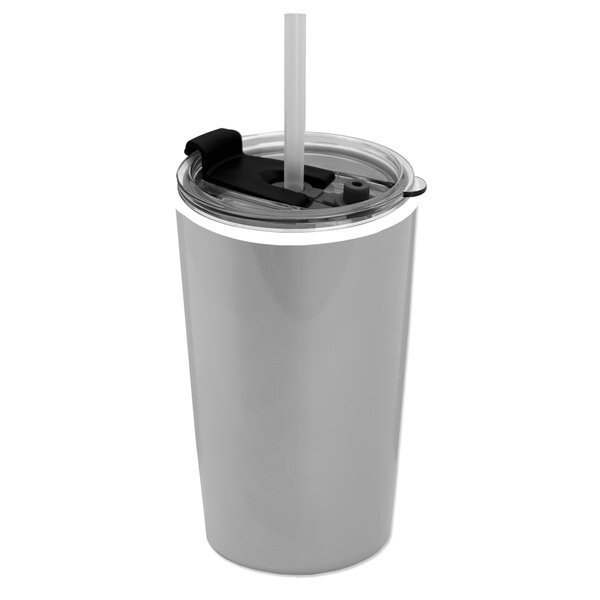 Sentinel Metallic Tumbler w/ Flip Lid and Straw, 14oz.