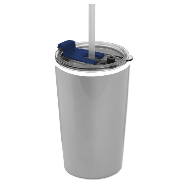 Sentinel Metallic Tumbler w/ Flip Lid and Straw, 14oz.