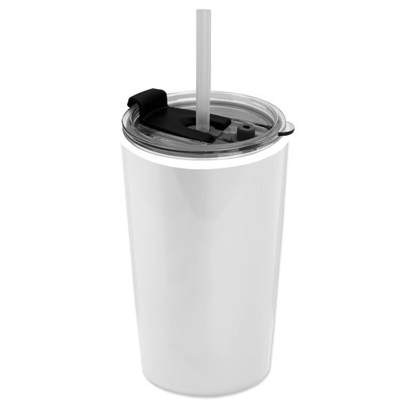 Sentinel Metallic Tumbler w/ Flip Lid and Straw, 14oz.