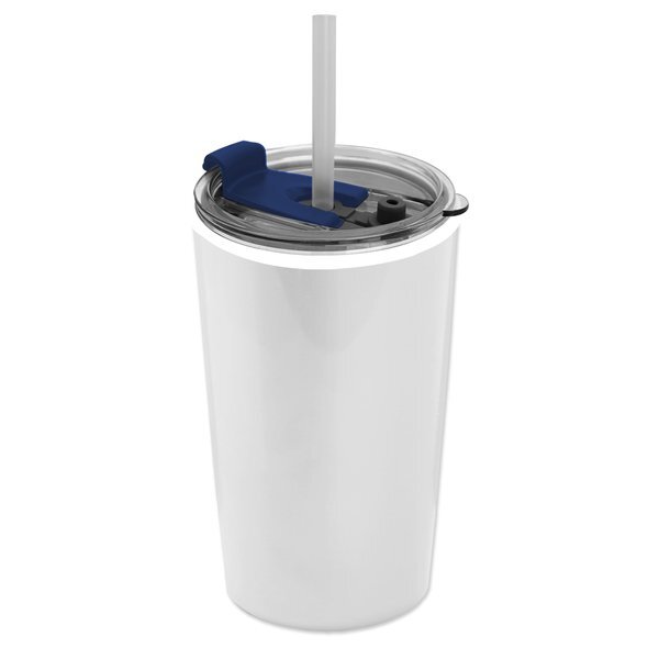 Sentinel Metallic Tumbler w/ Flip Lid and Straw, 14oz.