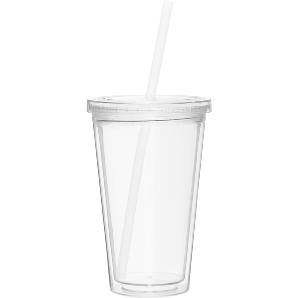 Acrylic Beverage Tumbler with Straw, 16oz.