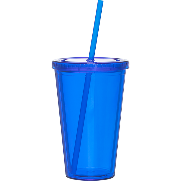 Acrylic Beverage Tumbler with Straw, 16oz.