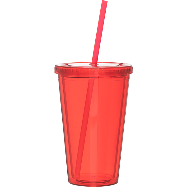 Acrylic Beverage Tumbler with Straw, 16oz.