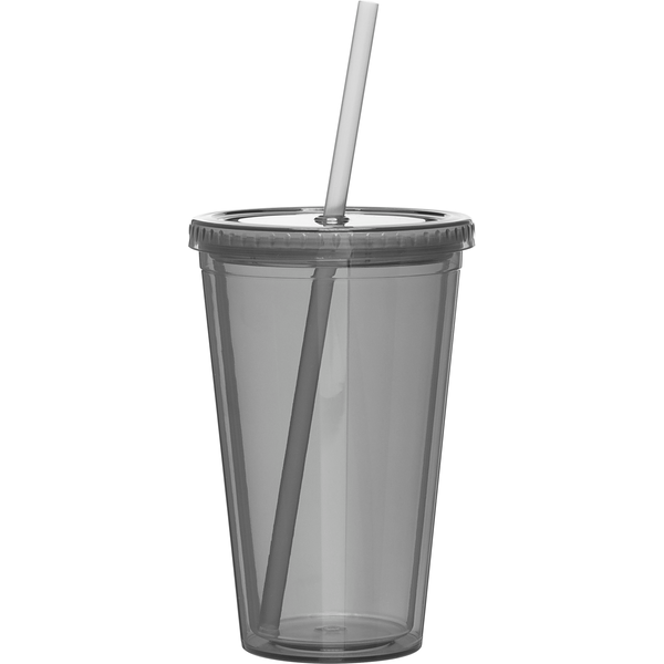 Acrylic Beverage Tumbler with Straw, 16oz.