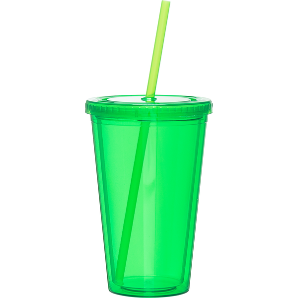 Acrylic Beverage Tumbler with Straw, 16oz.