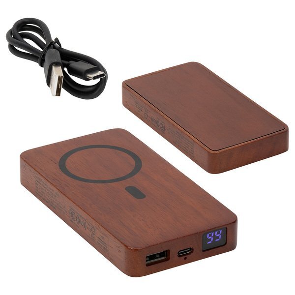 Mahogany FSC® Power Bank w/ 15W Magnetic Wireless Charger, 5000mAh